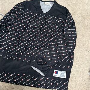 Vintage Champion Black and White Logo Pattern Shirt